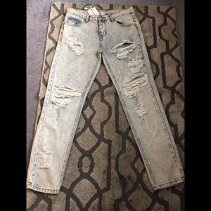 Light Acid Wash Distressed Denim Jeans